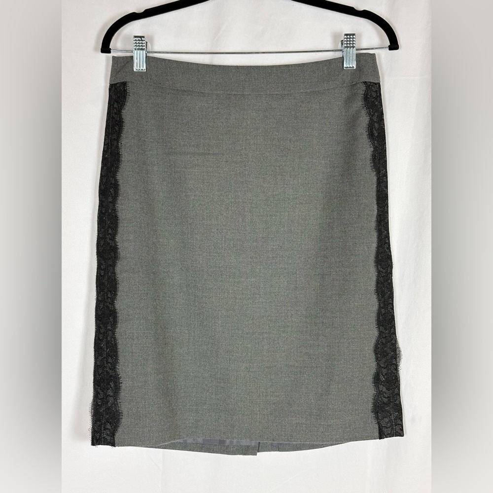 LOFT Gray Pencil Skirt with Black Lace Side Panels